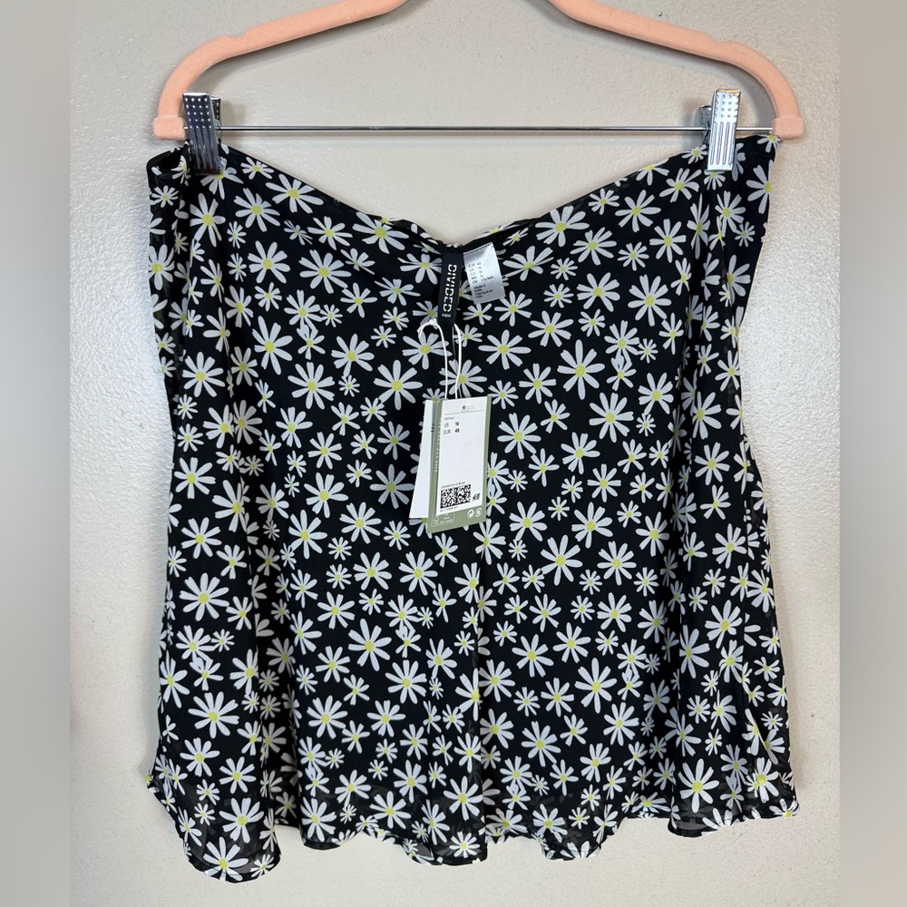 H&M Skater Skirt NWT Black Daisy Print Size 16 Summer Beach Spring Boho